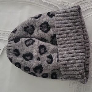 Leopard Print Beanie - Gray and Black